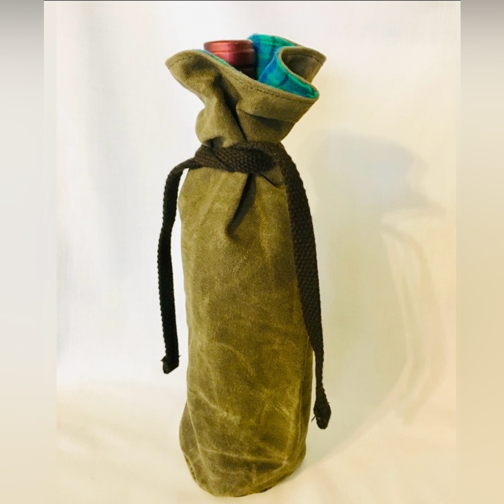 Waxed Canvas Wine Bottle Bag Flannel Plaid New Gift for Him